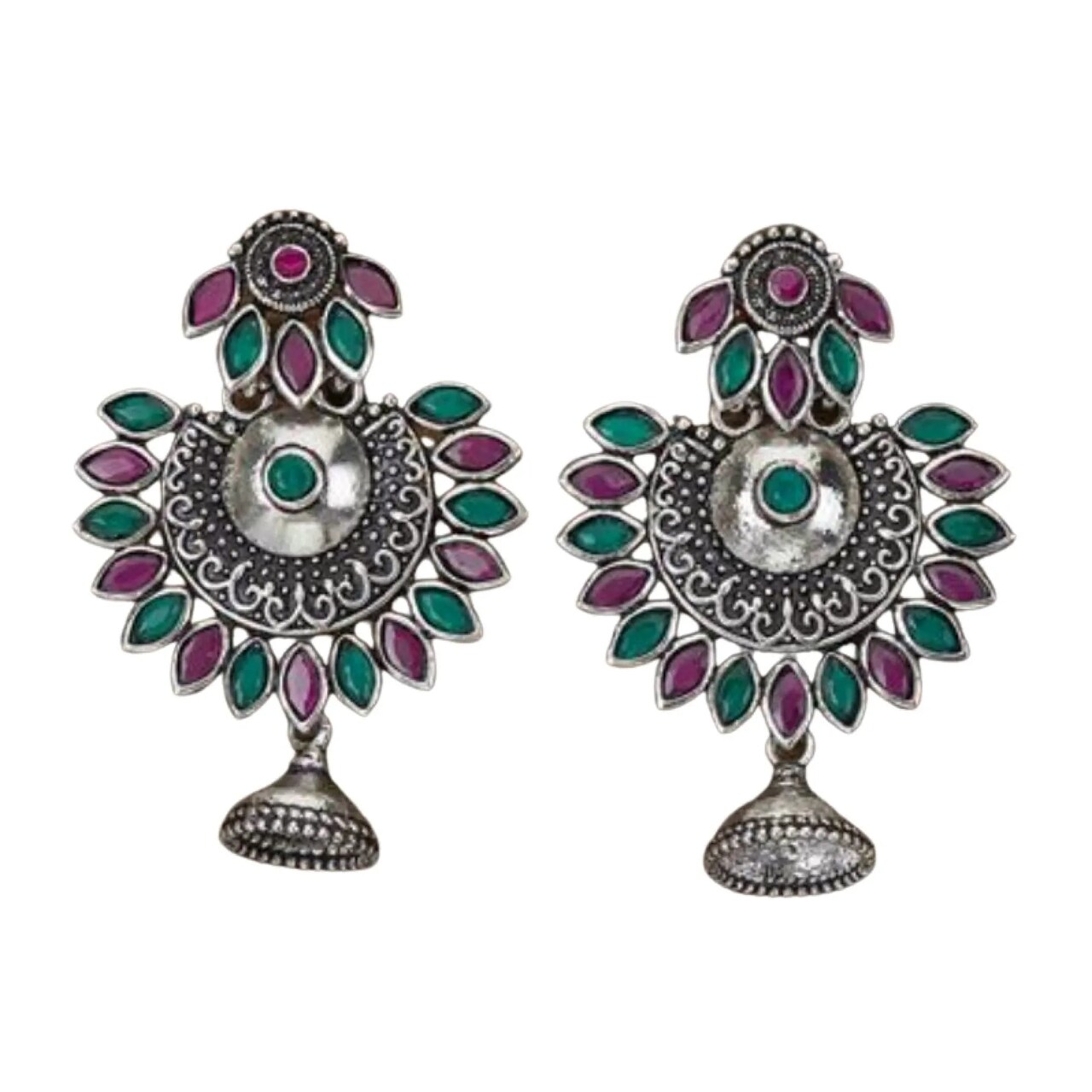 Indian Oxidized Jhumka Earrings for Women - Indian Oxidized Bell Tassel Jhumki Ethnic Floral Chandbali Earrings Faux Pearls Bollywood Style Dangle Earring Jewelry for Bride Gift for Her